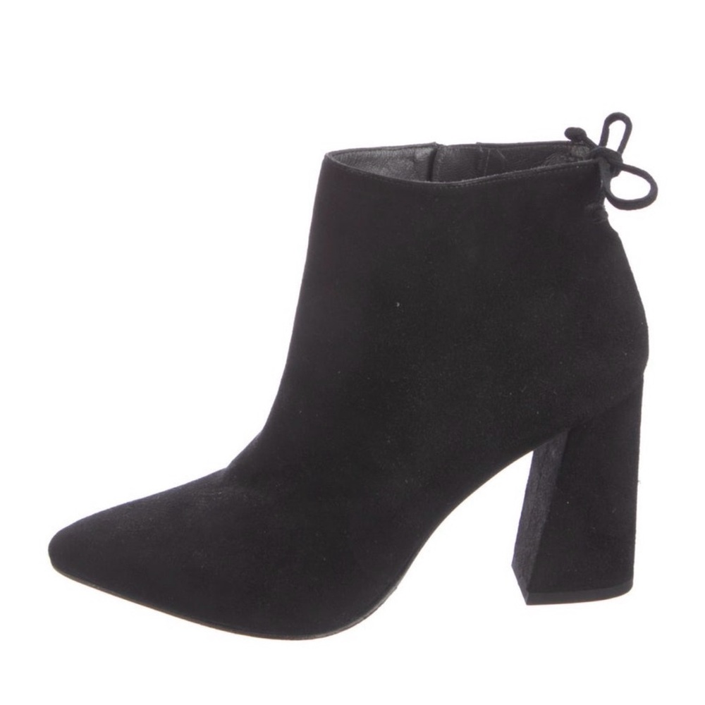 Stuart Weitzman 8.5 Grandiose Black Suede Pointed Toe Ankle Boot with Block Heel